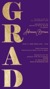 Editable Purple and Gold Graduation Party Invitation Evite Text Invitation Electronic Invite Smartphone Invitation Corjl Template SMS invite design preview