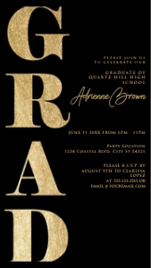 Editable Black and Gold Graduation Party Invitation Evite Text Invitation Electronic Invite Smartphone Invitation Corjl Template SMS invite design preview