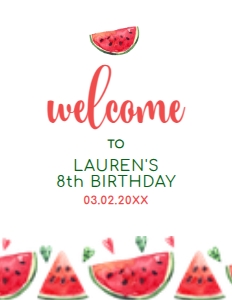 Watermelon Welcome Sign, Sweet Celebration Welcome Signs, Printable Party Sign, Instant Download, Corjl Template, Fruit Themed Party signs design preview