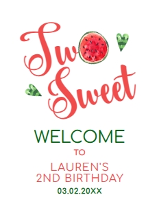 Watermelon Welcome Sign, Two Sweet Welcome Signs, Printable Party Sign, Instant Download, Corjl Template, Fruit Themed Party signs design preview