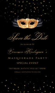 Editable Save the Date Cards, Black and Gold Save the Date, Masquerade Event Template, Wedding Save the Date, Save the Date, Corjl Template design preview