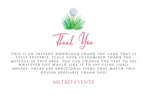 Golf Bridal Shower Thank You Card, Golfing Thank You Card Golf Themed Thank You Card, Printable Thank You Card, Customizable Corjl Template design preview