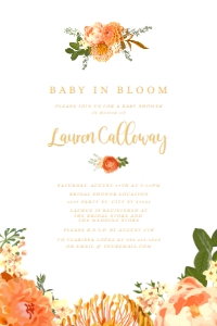 Printable Orange Floral and Gold Spring Baby Shower Invitations Baby in Bloom Invitations Summer Instant Download Corjl Digital Template design preview