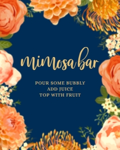 Editable Orange and Navy Floral Mimosa Bar, Printable Juice Labels, Custom Juice Labels, Corjl Template,  Mimosa Labels, Corjl Template design preview