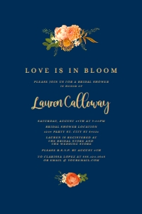 Editable Orange Flower and Navy Bridal Brunch Invitations Instant Download Garden Floral Bridal Shower Invitations Corjl Digital Template design preview