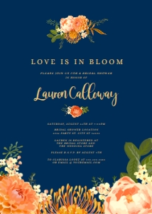 Printable Orange Floral and Navy Spring Baby Shower Invitations Baby in Bloom Invitations Summer Instant Download Corjl Digital Template design preview
