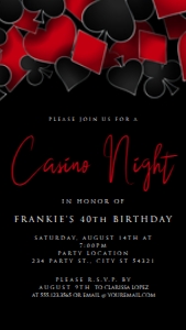 Editable Red and Black Casino Night Invitation Birthday Evite Text Invitation Electronic Invite Smartphone Invitation Corjl Template SMS design preview