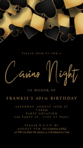 Editable Gold and Black Casino Night Invitation Birthday Evite Text Invitation Electronic Invite Smartphone Invitation Corjl Template SMS design preview