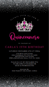 Editable Hot Pink Princess Quinceañera Invitation Evite Text Invitation Electronic Invite Smartphone Invitation Corjl Template SMS invite design preview