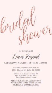 Editable Blush Pink Glitter Glam Bridal Shower Evite Text Invitation Electronic Invite Smartphone Invitation Corjl Template SMS invite design preview
