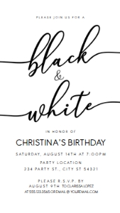 BlackWHitePartyInviteCellOne: Editable Minimalist Black and White Invitation Template Text Invitation Electronic Invite Smartphone Invitation Corjl Template SMS invite