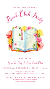 BrightBookClubInviteCell: Editable Elegant Floral Book Club Digital Invitation Evite Text Invitation Electronic Invite Smartphone Invite Corjl Template SMS invite