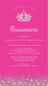 Editable Princess Quinceañera Pink and SIlver Evite Text Invitation Electronic Invite Smartphone Invitation Corjl Template SMS invite design preview