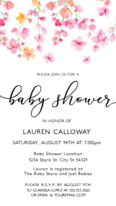 Digital Baby Shower Invitation | Pink Cherry Blossoms | Falling Petals | Corjl Editable | Evite Corjl Template Pink Baby Girl Baby Shower design preview