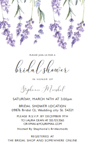 CountryLavenderBridalCell: Editable Country Wildflower Lavender Bridal Shower Evite Text Invitation Electronic Invite Smartphone Invitation Corjl Template SMS invite