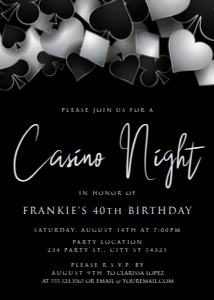 CasinoSilverInvite5x7: Casino Night Invitation Las Vegas Party Invitations Printable Casino Invitations Silver and Black  Corjl Template, Instant Download