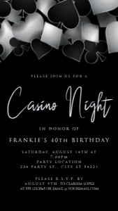 Editable Silver and Black Casino Night Invitation Birthday Evite Text Invitation Electronic Invite Smartphone Invitation Corjl Template SMS design preview