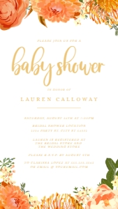 Editable Elegant Floral Orange Baby Shower Evite Invitation Garden Bridal Shower, Instant Download Edit with Corjl Template design preview