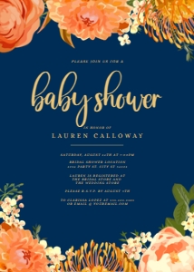 Editable Orange Floral and Navy Baby Shower Invitations Printable Baby Shower Invitations Baby Shower Invitations Corjl Digital Template design preview