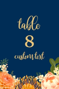 Printable Bridal Table Number, Navy and Orange Floral Table Decor, Printable Table Cards, Bridal Brunch Table Cards, Wedding Shower Corjl design preview