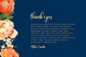 OrangeNAvyFloralThankyou: Elegant and Classy Orange and Navy Floral Thank You Cards, Thank You Card Printable Thank You Notes Edit on Corjl Instant Download DIY