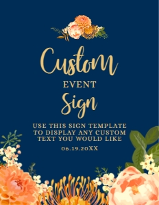 OrangeNavyCustom8x11: Bridal Shower Signs, Custom Party Sign Printable Sign Instant Download Orange and Navy Floral Outdoor Bridal Shower Corjl Editable Template