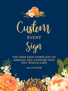 OrangeNavyFloralCustom18x24: Bridal Shower Signs, Custom Party Sign Printable Sign Instant Download Orange and Navy Floral Outdoor Bridal Shower Corjl Editable Template