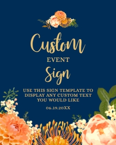 OrangeNavyCustom16x20: Bridal Shower Signs, Custom Party Sign Printable Sign Instant Download Orange and Navy Floral Outdoor Bridal Shower Corjl Editable Template