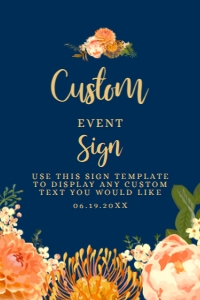 OrangeNavyFloralCustom4x6: Bridal Shower Signs, Custom Party Sign Printable Sign Instant Download Orange and Navy Floral Outdoor Bridal Shower Corjl Editable Template