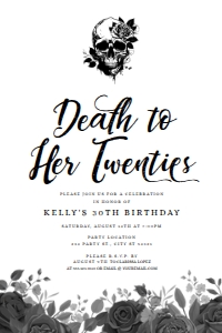 Printable Death to My Twenties Black White Invites Editable Death to my 20s Invitation RIP 20s Adios to my 20s Death to Youth Corjl Template design preview