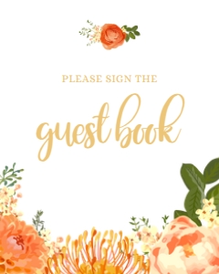 Orange and White Guestbook Table Sign, Printable Table Sign, Printable Sign, Instant download, Corjl Party Sign, Editable Sign, Decorations design preview