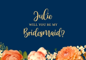 Printable Bridesmaid card with Orange Flowers and a Navy background Instant Download Bridesmaid Proposal Bridesmaid Template Corjl Template design preview