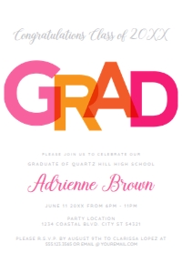 Bright Pink and Orange Graduation Invitations, Graduation Party Invitations, College Graduate, High School Graduate, Announcements design preview