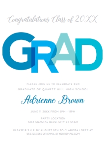 Blue and Teal Graduation Invitations, Grad Party Invitation, College Graduate, High School Graduate, Announcements, Printable Invitation design preview