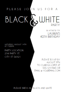 ModernBlackWhiteInvite5x7: Stylish Black and White Party Invitations, Adult Party Invitation, Black and White Party, Instant Download, Corjl Template, Printable Invite
