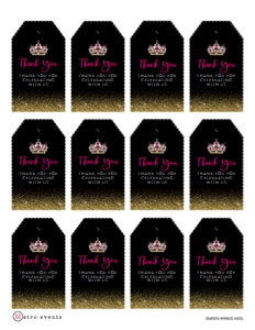 Hot Pink and Gold Glitter Gift Tags, Favor Tag, Gift Tag Template, Editable Favor Tags, Corjl Template, Gold Glitter Favor Tags, Hang Tags design preview
