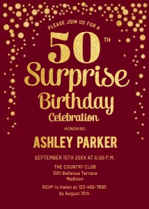 50th Surprise Red Gold Birthday Party: 783247679