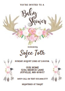 Floral Antler Shower Invitation design preview