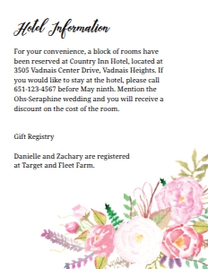 Watercolor Floral Hotel Card: Watercolor Floral Wedding Suite