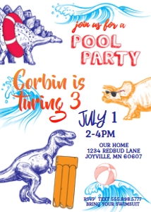 Dinosaur Pool Party Invite sketch design preview