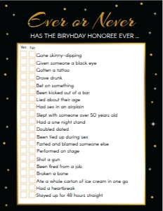Ever or never game  - Classic: 50th Birthday Party Bundle