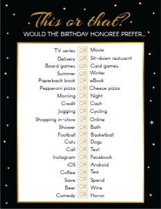 This or That Game - Classic: 50th Birthday Party Bundle