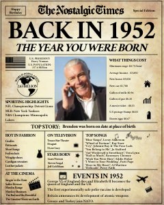 Back in 1952 |  Birthday Newspaper Poster design preview