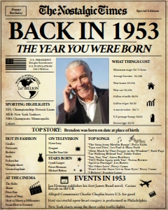 Newspaper Poster 8x10 - Back in 1953 - The Nostalgic Times: Back in 1953 | Birthday Newspaper Poster