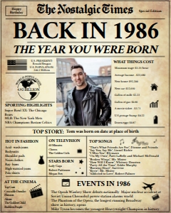 Newspaper Poster 16x20 - Back in 1986 - The Nostalgic Times: Back in 1986 | Birthday Newspaper Poster