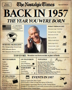 Newspaper Poster 8x10 - Back in 1957 - The Nostalgic Times: Back in 1957 | Birthday Newspaper Poster