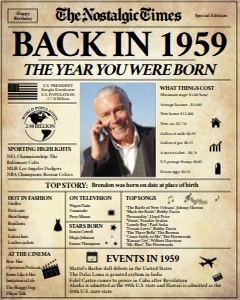 Newspaper Poster 8x10 - Back in 1959 - The Nostalgic Times: Back in 1959 | Birthday Newspaper Poster