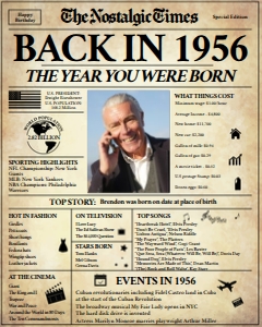 Newspaper Poster 8x10 - Back in 1956 - The Nostalgic Times: Back in 1956 | Birthday Newspaper Poster