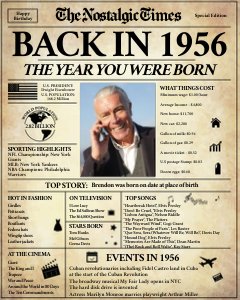 Back in 1956 | Birthday Newspaper Poster design preview
