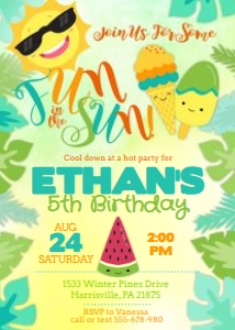 KID03 - Summer Birthday Party: KID03 - Summer Birthday Invitation